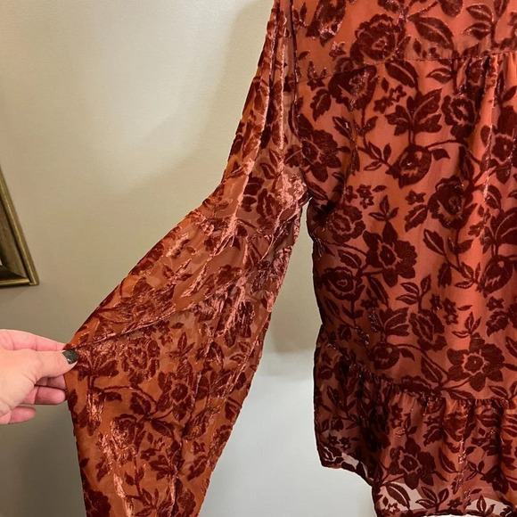 By Anthropologie Velvet Tie-Neck Blouse Size Medium - Picture 6 of 11